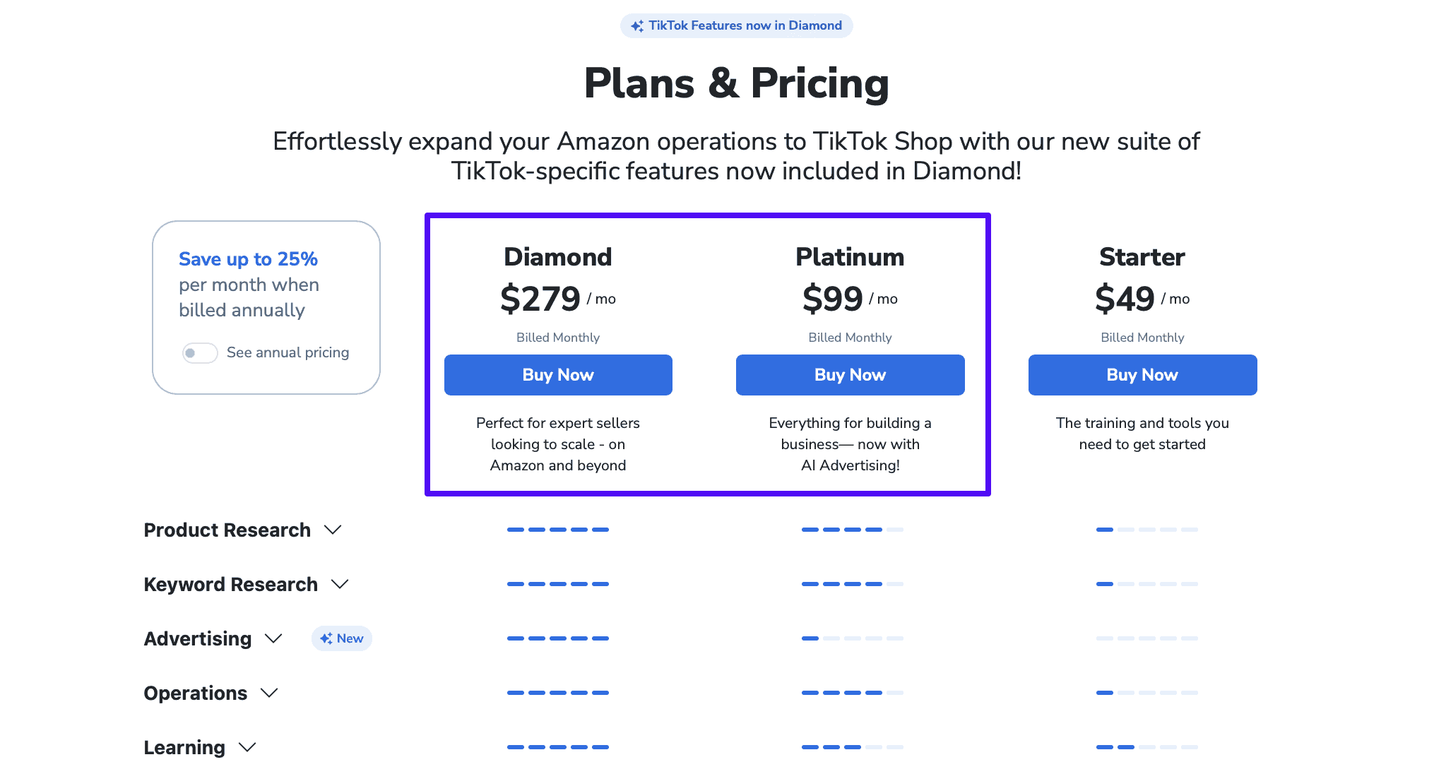 Helium 10 Platinum vs Diamond Pricing Comparison