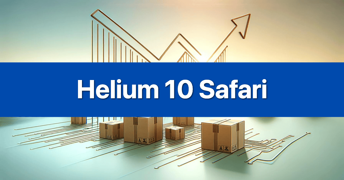 Helium 10 logo with 'Safari' text, illustrating the use of Helium 10's web platform on the Safari browser.